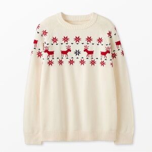 Hanna Andersson Dear Deer Cream Sweater with Red and Blue Pattern Winter new m
